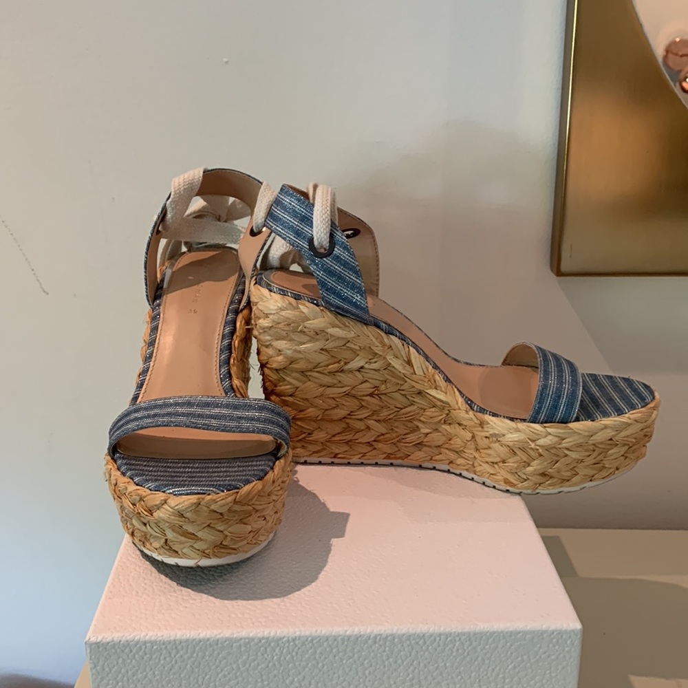 Zara Woven Wedges with shiny blue detailing. Lace up